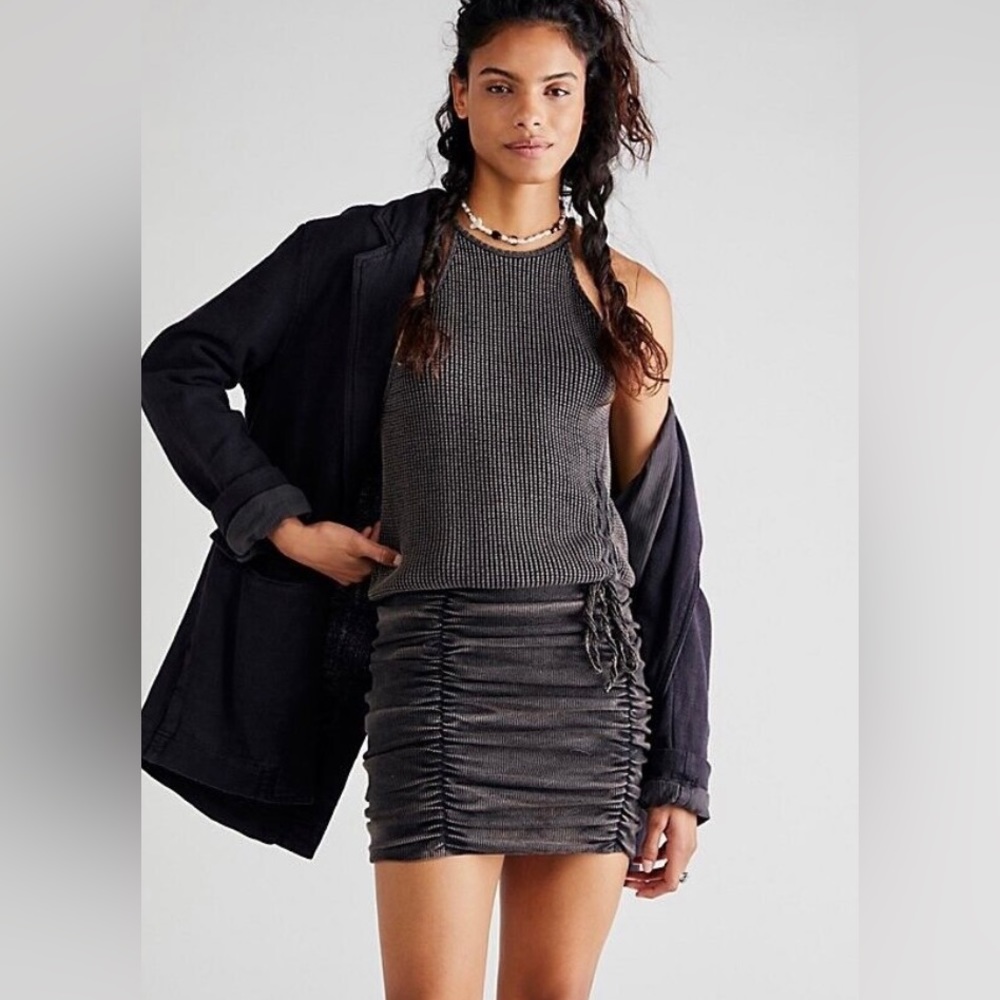 Free People One Katya Thermal Mini Dress in Grey/Black size M NWT